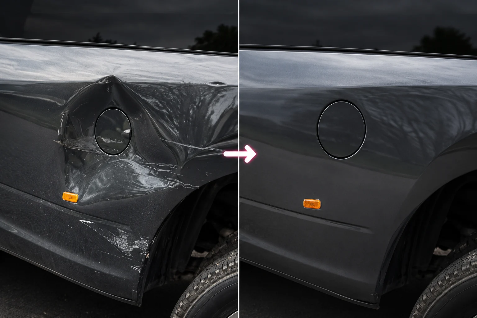 Before and after dent repair result